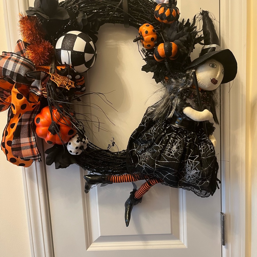 Halloween Witch Wreath with Orange and Black Accents